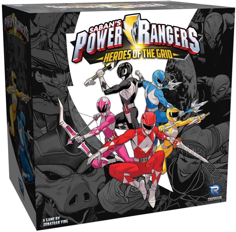 Power Rangers: Heroes of the Grid, le jeu de plateau. Force Jaune devant et marron derrière